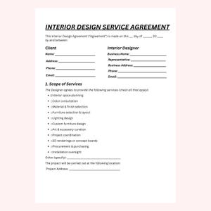 Interior Design Agreement Templates, Printable Contract, Editable Contract, Designer Forms, Designer Contract, Client Contract, Services