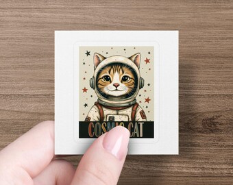 Cute Space Cat Sticker, Astronaut Cat Art, Cosmic Cat Vinyl Decal, Cat Lover Gift, Space Themed Sticker, Fun Animal Sticker