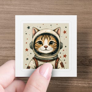 Cute Space Cat Sticker, Astronaut Cat Vinyl Decal, Adorable Feline Sticker for Laptops, Water Bottles, Journals, Cute Cat Gift