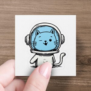 Niedlicher Astronauten-Aufkleber, Weltraum-Katze-Vinyl-Aufkleber, Entzückender Weltraum-Katzenaufkleber, Blaue Katze im Raumanzug-Aufkleber, Lustiger Katzen-Weltraum-Aufkleber