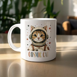 Cosmic Cat Mug, Space Cat Mug, Astronaut Cat Coffee Mug, Cute Cat in Space Mug, Unique Cat Lover Gifts, Cat Mug with Stars