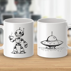 Cute Robot Mug with Coffee Cup Fun Robot Lover Gift Unique Robot Design Funny Robot Coffee Tea Cup Robot Enthusiast Gift