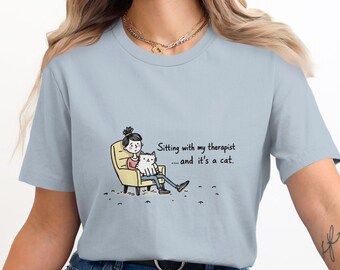 Camiseta "Terapeuta de Gatos", Presente Divertido para Amantes de Gatos, Modelo Unissex