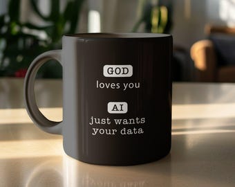 Funny AI Data Mug, Geeky Tech Humor Coffee Cup