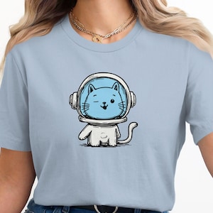 Funny Astronaut Cat T Shirt, Wink Cat Space Suit Tee, Cute Kitty in Space Shirt, Adorable Cat Lover Gift, Comic Space Cat Top