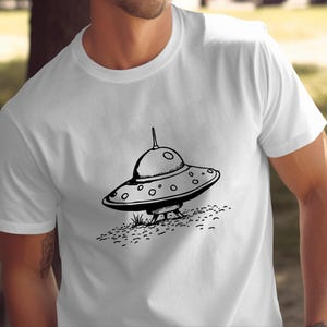 UFO Spaceship T-Shirt, Alien Encounter Graphic Tee, Sci-Fi UFO Gift, Outer Space Themed Shirt, Extraterrestrial Printed Top