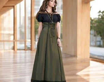 Enchanting Green Medieval Dress | Women&#39;s Vintage Apparel | Elegant Historical Costume | Stylish RenFaire Clothing | Durable Fashion Design