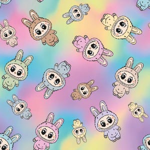 Labubu Fabric, Magical Monsters Fabric, Monster Doll Fabric, Kawaii Bunny Monster Cartoon Cotton Fabric, Anime Fabric, By The Half Yard
