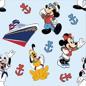 Disney Mickey Mouse & Minnie Mouse Fabric, Cruise Mouse Head Fabric, Cartoon Cotton Fabric, Anime Fabric,By The Half Yard