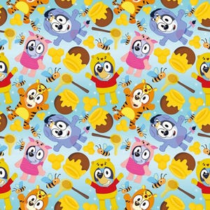 Bluey Fabric, Blue Dog Fabric, Cartoon Cotton Fabric, Anime Fabric, 100% Cotton Fabric, By The Half Yard