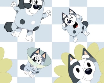 Bluey Fabric, Blue Dog Fabric, Cartoon Cotton Fabric, Anime Fabric, 100% Cotton Fabric, By The Half Yard