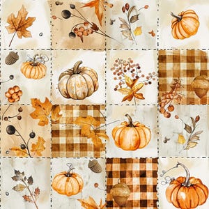 Farmhouse Fabric Fall Pumpkin Fabric Maple Leaf Fabric Check Patchwork Fabric ,Premium Cotton Fabric , Thanksgiving Fabric,Half Yard Fabric