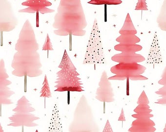 Tela de árbol de Navidad rosa, tela navideña, tela bonita, tela 100 % algodón, tela para acolchado, por media yarda