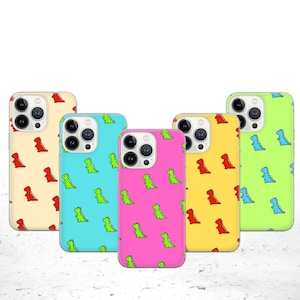 Funda de teléfono con diseño de dinosaurio de anime, linda funda kawaii T-rex para iPhone 16e Pro Max 15 14 13 12 11 Pixel 9a Pro 8 7A Samsung S25 edge S24+/25+ A26 A36 A56