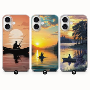 Fischer Handyhülle Angeln Nautik Landschaft Retro iPhone 16e ProMax 15 14 13 12 11 Pixel9a Pro 8 7A Samsung S25 Edge S24+/25+ A26 A36 A56