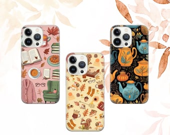 Herbst Blätter Handy Hülle Cozy Fall Buchliebhaber Cover iPhone 16e 15 14 13 12 11 Google Pixel 9 Pro, 8, 7A, Samsung S25 edge, S24 FE, A71, A36