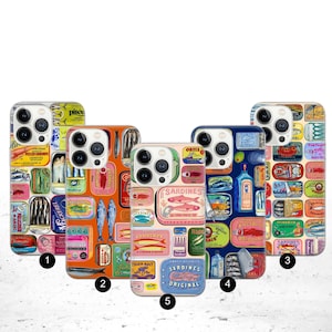 Retro Sardine Tin Phone Case Vintage Label Cover iPhone 16e Pro Max 15 14 13 12 11 Pixel 9a Pro 8 7A Samsung S25 edge S24+/25+ A26 A36 A56
