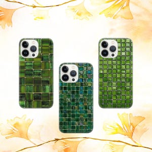 Custodia per telefono con mosaico di vetro, piastrelle di ceramica verde a scacchi, iPhone 16e ProMax 15 14 13 12 11 Pixel 9a Pro 8 7A Samsung S25 edge S24+/25+ A26 A36 A56
