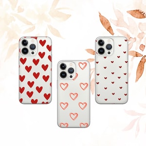 Red Heart Print Clear Phone Case Transparent Cover iPhone 16e Pro Max 15 14 13 12 11 Pixel 9a Pro 8 7A Samsung S25 edge S24+/25+ A26 A36 A56