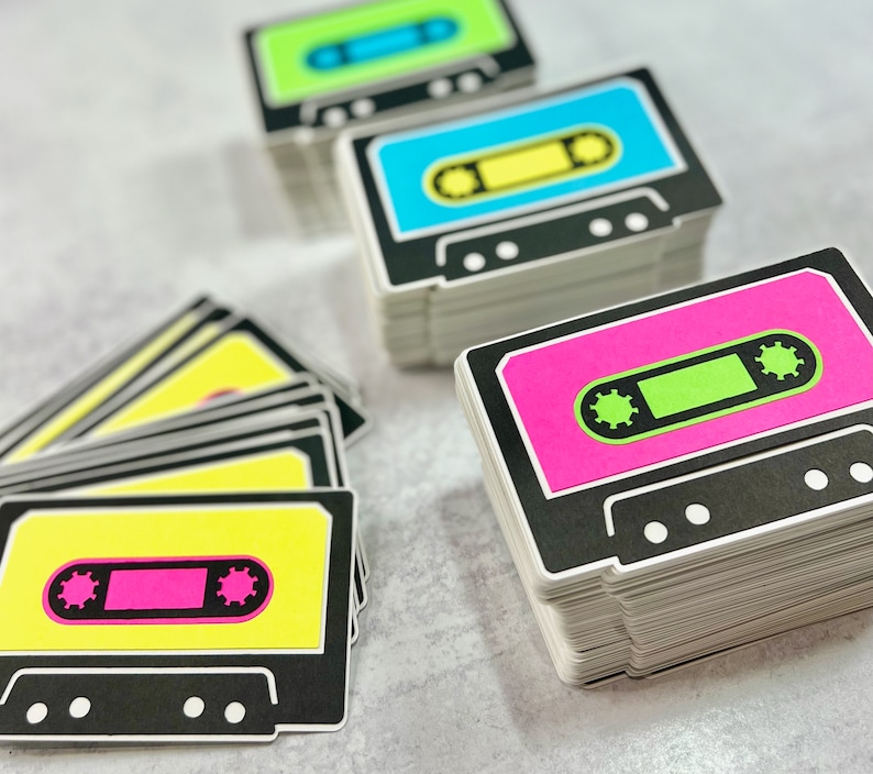 80's party decor cassette tape cutouts neon party retro party decor 80's theme 80's baby image 1