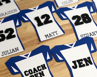football jersey cut-outs (set of 12) - personalized cutouts - football party decor - football team - football jersey name tags