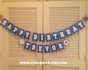 birthday sports banner - sports birthday - sports party decor - happy birthday banner - personalized sports party - team party decor