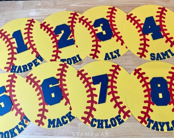 Personalized Softball Cutouts (Set of 12) – Softball Party Decor - Softball Team
