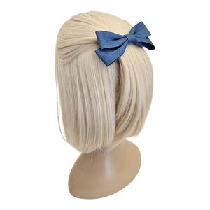 Denim Double-Layer Bow French Barrette 3.15in Handmade ribbon casual clean daily western cowgirl summer hair back to school [with Pinkluvme]
