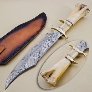 Personalized Damascus knife Gift Forged DAMASCUS Steel Hunting Knife With Camle BONE Handle, Gift for him, Outdoor Knife gift