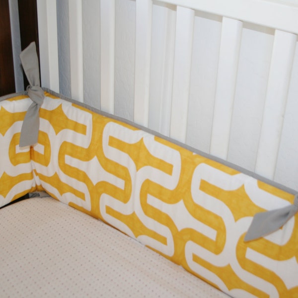 READY TO SHIP- Crib Bumper- Yellow and Gray