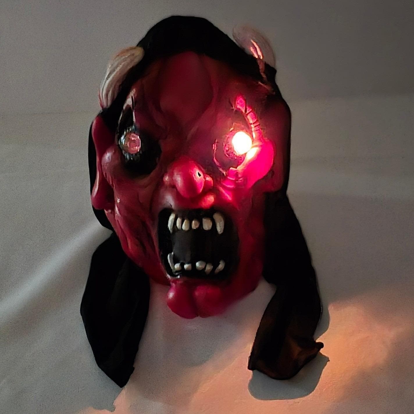 Vtg 90s Halloween Devil Demon Mask Light up Eyes Works Latex Hood