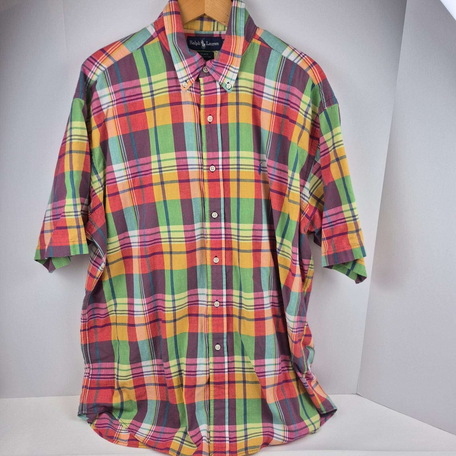 90s RALPH LAUREN Polo Bear Madras Check Button-Down Shirt
