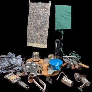50+ Pc Country Kitchen Lot Aprons Wine Tools Microplane Vtg Grater Utensils More