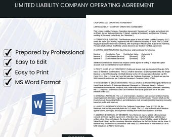 kalifornische Zwiebel-Betriebsvereinbarung, GmbH-Vereinbarung Rechtsform, Gesellschaft mit beschränkter Haftung, bearbeitbare Geschäftsvereinbarung, druckbares Formular,