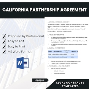 California Partnership Agreement | Legal Business Contract for General & Limited Partnerships, Editable Business Contract