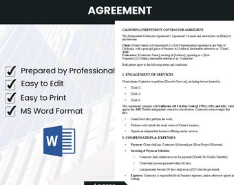 Vereinbarung über unabhängige Dienstleister in Kalifornien | Bearbeitbare & rechtliche Vertragsvorlage