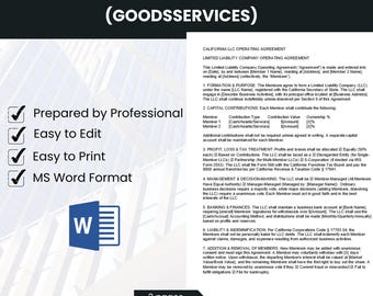 Kalifornien Kaufvertrag | Rechtsverbindlicher Vertrag für Waren und Dienstleitungen, Waren- und Dienstleistungsvertrag, bearbeitbares Rechtsdokument