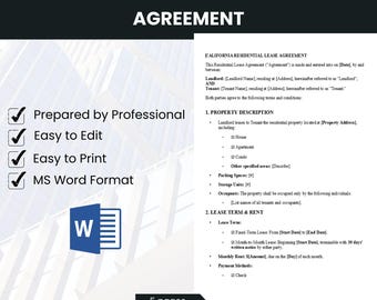 Kalifornien Wohn-Mietvertrag | Mietvertrag für Hauseigentümer & Mieter, Druckbarer Mietvertrag