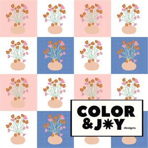Spaß, moderne Blumen rosa und blau Schachbrett Musterdesign Download digitale Papiere Vinyl Stoff Oberflächenmuster