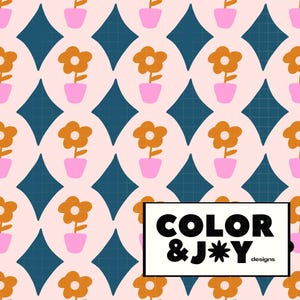Spaß, moderne Blumen rosa, orange, und blau nahtlose Muster Download digitale Papiere Vinyl Stoff Oberflächendesign-Muster
