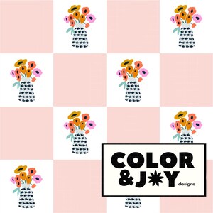Modernes Floral Pink Checker Nahtlose Muster Download Digitale Spaß Papiere Vinyl Stoff Oberflächendesign Muster
