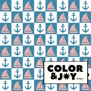 Anker und Segelboot Schach Rosa und Blau Musterdesign Download Digitale Papiere Vinyl Stoff Surface Design Muster