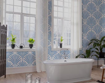 Carta da parati Art Déco blu: murale geometrico autoadesivo