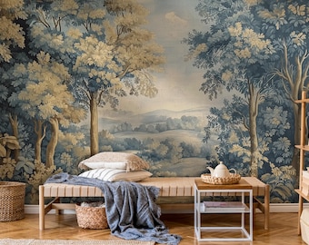 Papel pintado Paisaje de Bosque Azul: Paisaje autoadhesivo