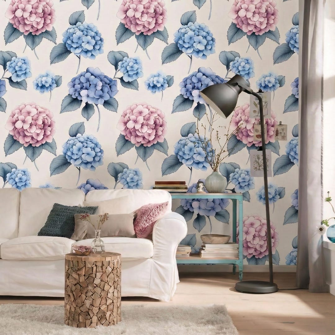 Pastel Hydrangea Wallpaper, Lilac Floral Mural, Blue Lilac Wallmural - Etsy