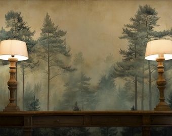 Misty Pine Forest Wallpaper Mural: Nordic Peel and Stick