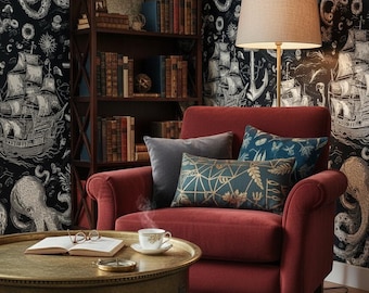 Octopus Nautical Wallpaper, Dark Ocean Mural