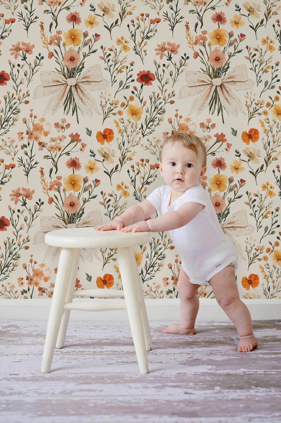 Vintage Floral Peel and Stick Wallpaper: Boho Nursery Decor - Etsy