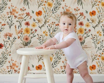 Vintage Floral Peel and Stick Wallpaper: Boho Nursery Decor