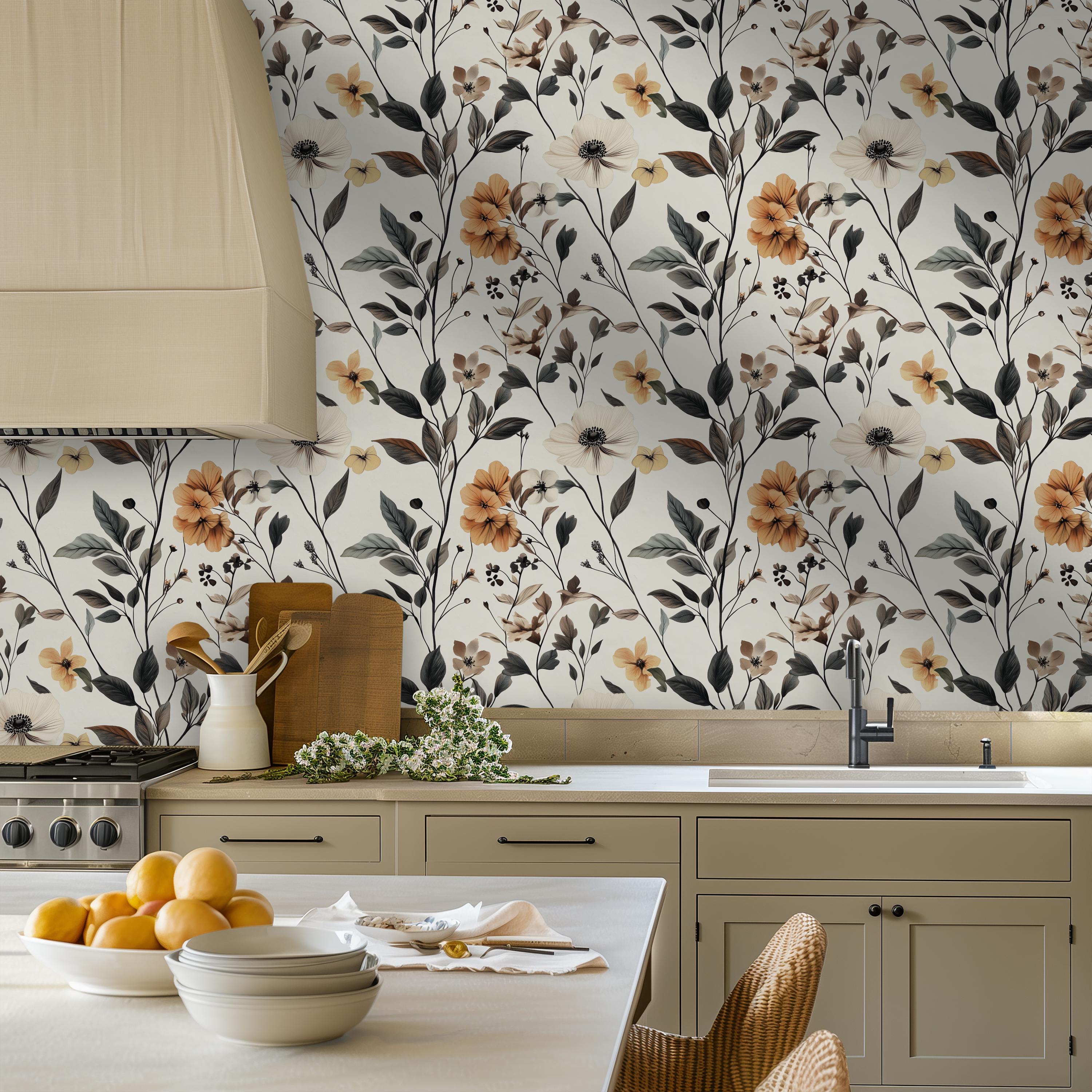 Botanical Floral Wallpaper: Vintage Cottagecore Peel & Stick Decor - Etsy